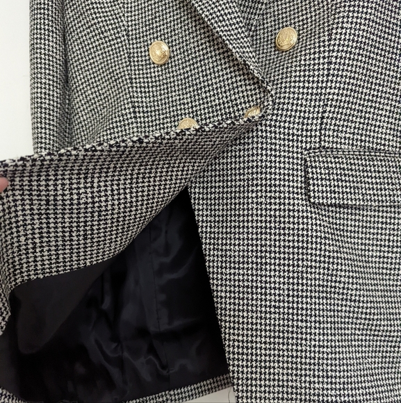Zara Jackets & Coats Zara Nwt Textured Houndstooth Blazer 6 Gold